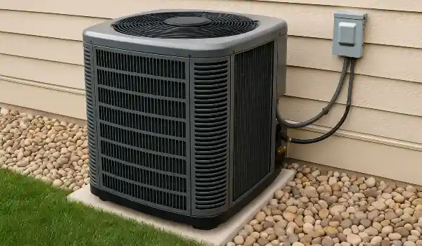 a brand new AC unit outside on a concrete slab from Leander Air Conditioning Repair in Leander, TX - 24 hour AC Repair Near Me