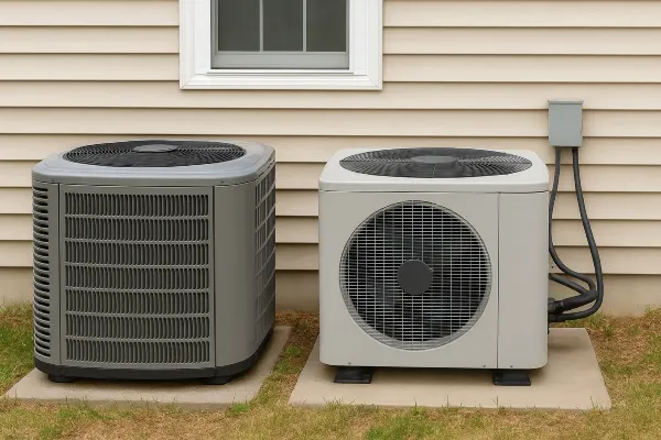 2 AC units outside the house on a concrete slabs next to each other from Leander Air Conditioning Repair in Leander, TX - Emergency AC Repair Near Me